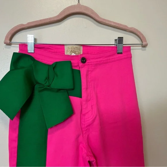 Judith March Pink Wide Leg Jeans with Green Side Stripe. Medium. NWOT - Picture 5 of 9